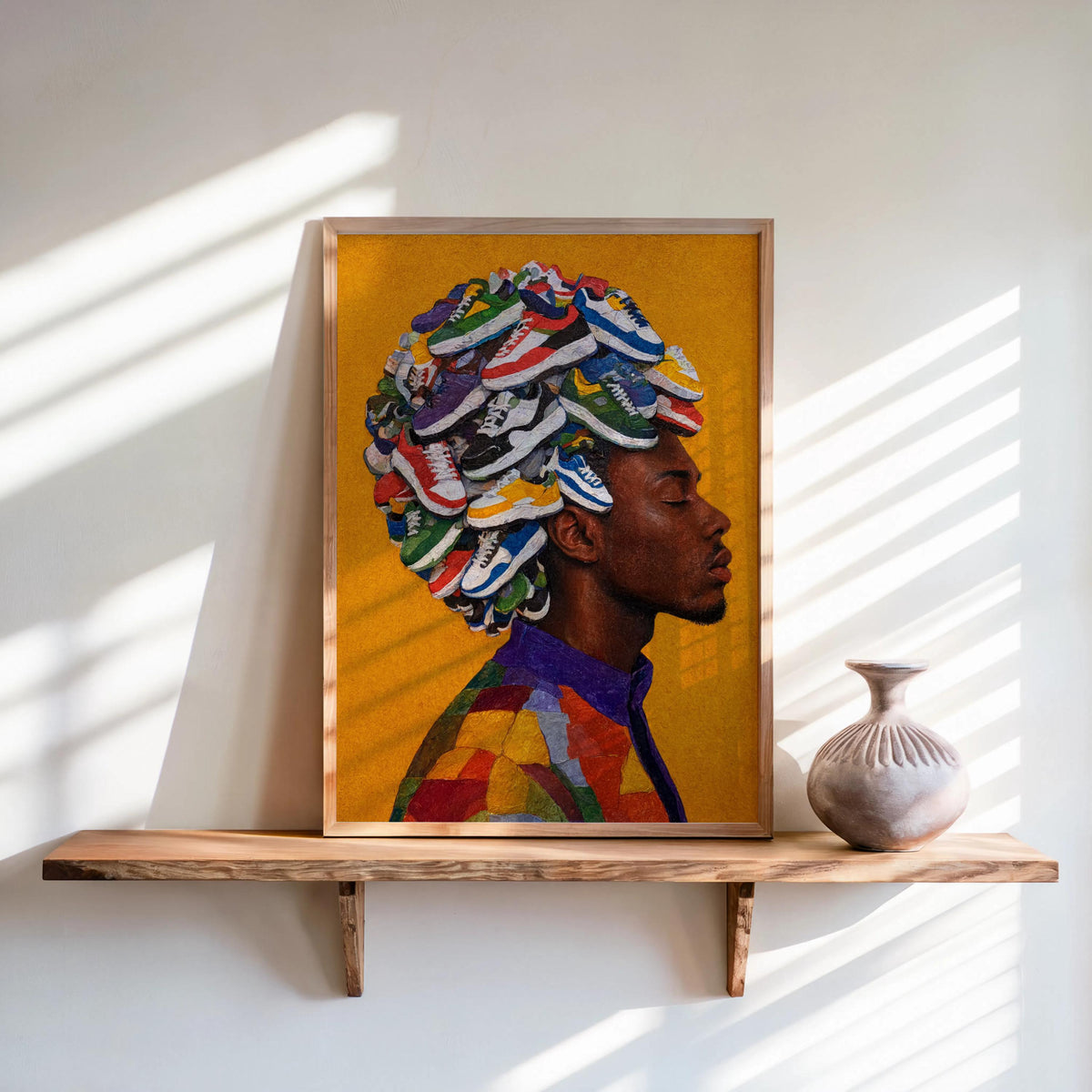 Afro Sneakerhead Black Man Wall Art, Urban Afrocentric Trainers Shoe Print, Streetwear Fashion Decor, Basketball Street Style Culture Poster