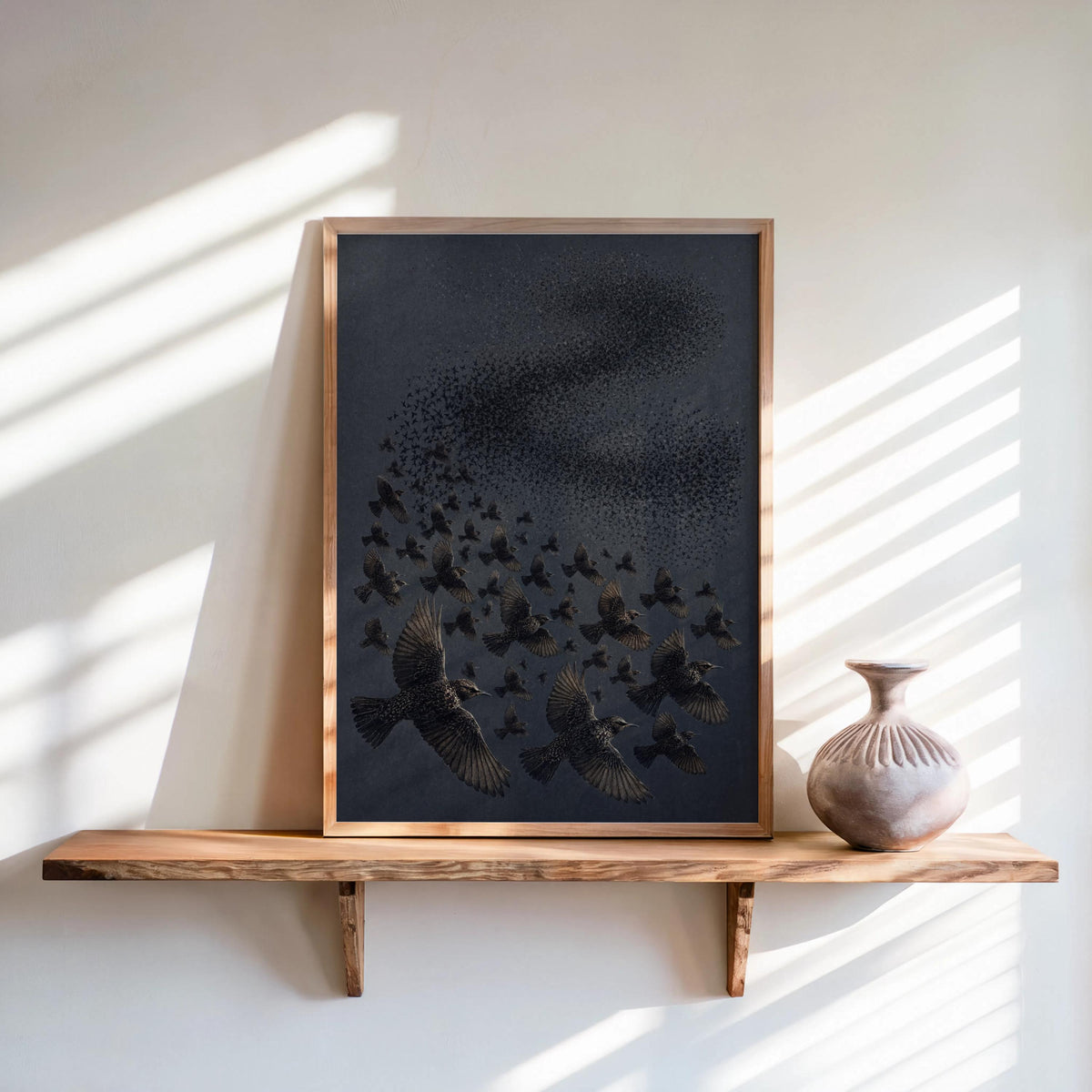 Starling Flock Print, Bird Murmuration Wall Art, Minimalist Animal Poster, Wildlife Fine Art, Nature Lover Gift, Nature Lover Gift