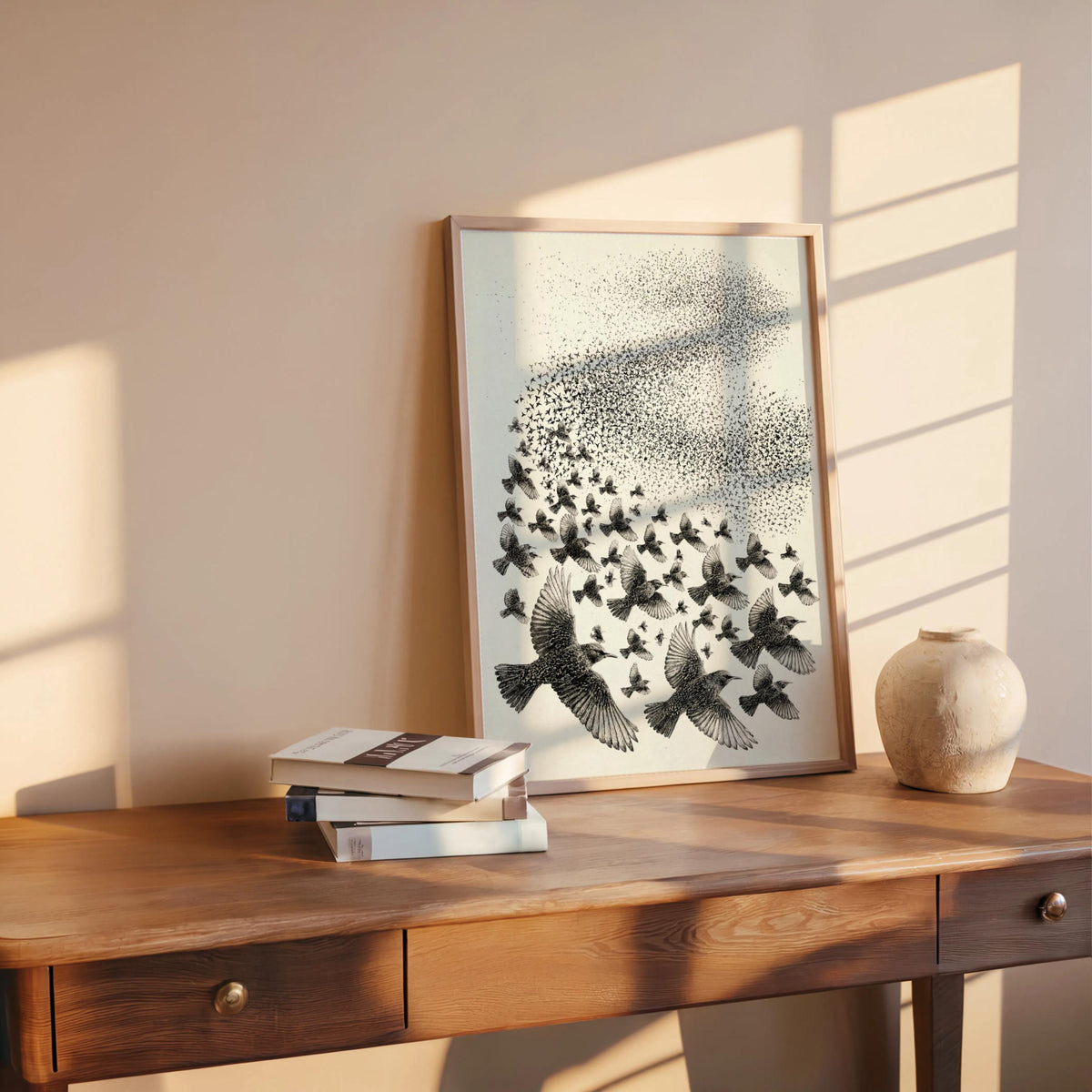 Starling Flock Print, Bird Murmuration Wall Art, Minimalist Animal Poster, Wildlife Fine Art, Nature Lover Gift, Nature Lover Gift