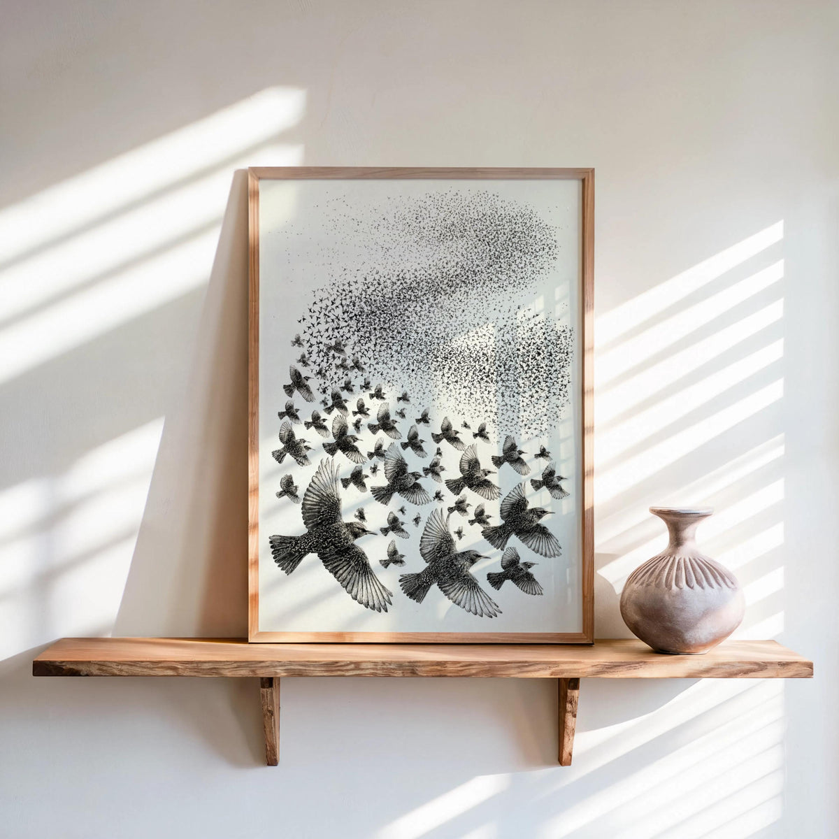 Starling Flock Print, Bird Murmuration Wall Art, Minimalist Animal Poster, Wildlife Fine Art, Nature Lover Gift, Nature Lover Gift