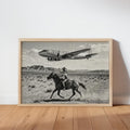 Retro Cowgirl Airplane Poster, American Airlines Photo Black & White, Western Female Cowboy 1950s Wall Art, Vintage Mid Century Horse Decor