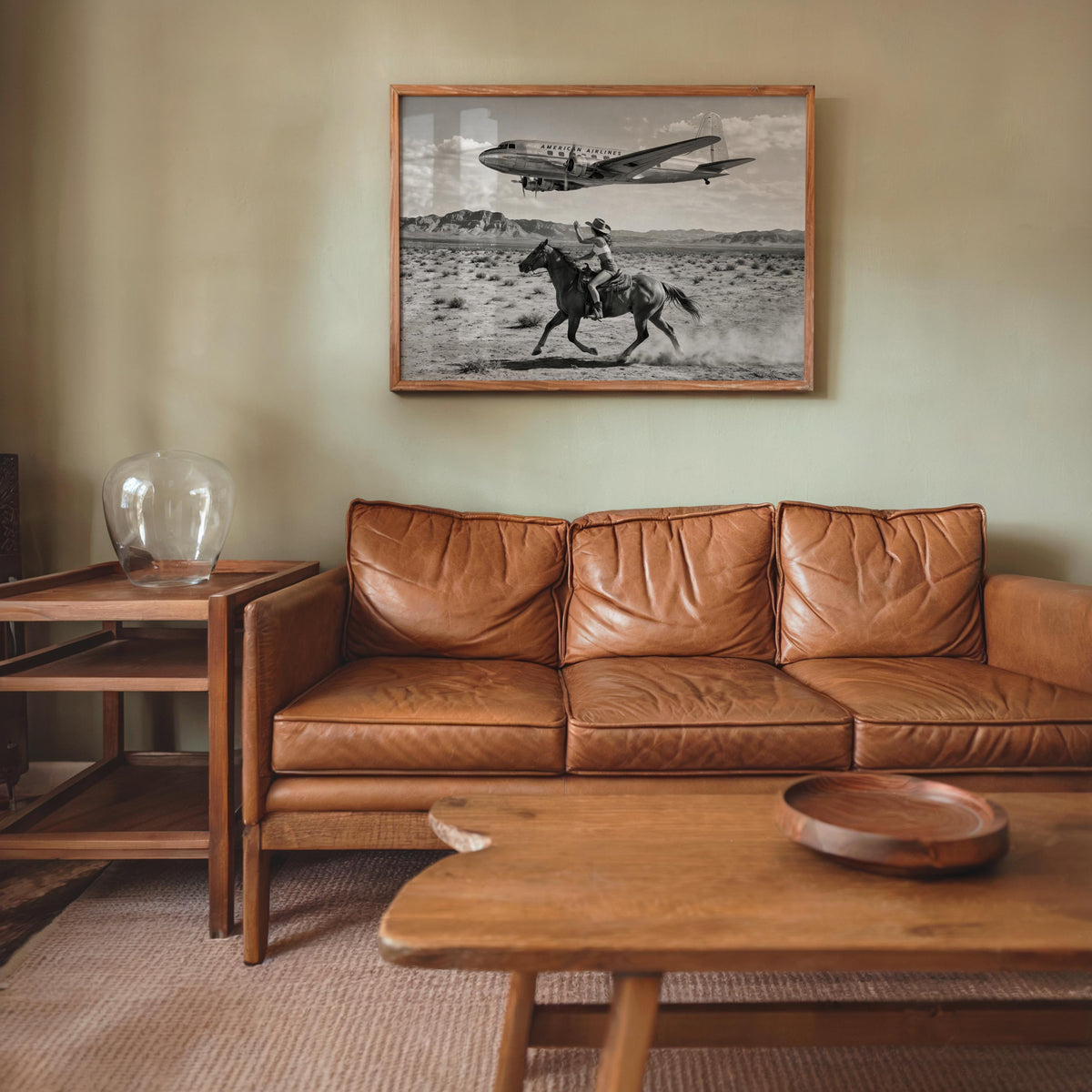 Retro Cowgirl Airplane Poster, American Airlines Photo Black & White, Western Female Cowboy 1950s Wall Art, Vintage Mid Century Horse Decor