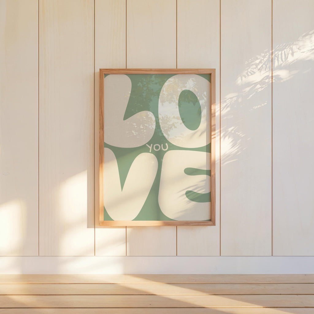 Love You Retro Wall Art, Colorful Typography Poster, Romantic Graphic Print, Playful Bedroom Decor