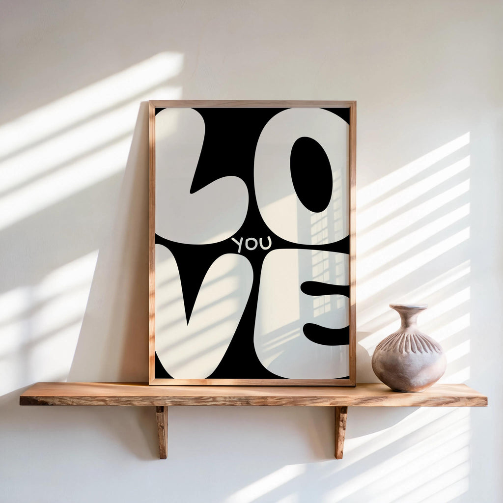 Love You Retro Wall Art, Colorful Typography Poster, Romantic Graphic Print, Playful Bedroom Decor