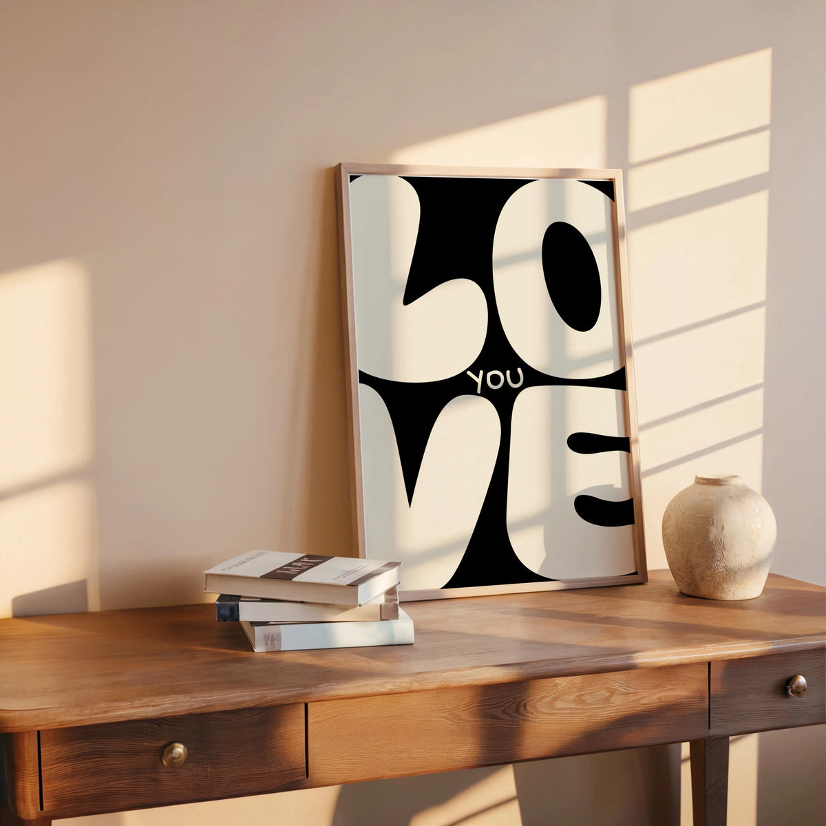 Love You Retro Wall Art, Colorful Typography Poster, Romantic Graphic Print, Playful Bedroom Decor