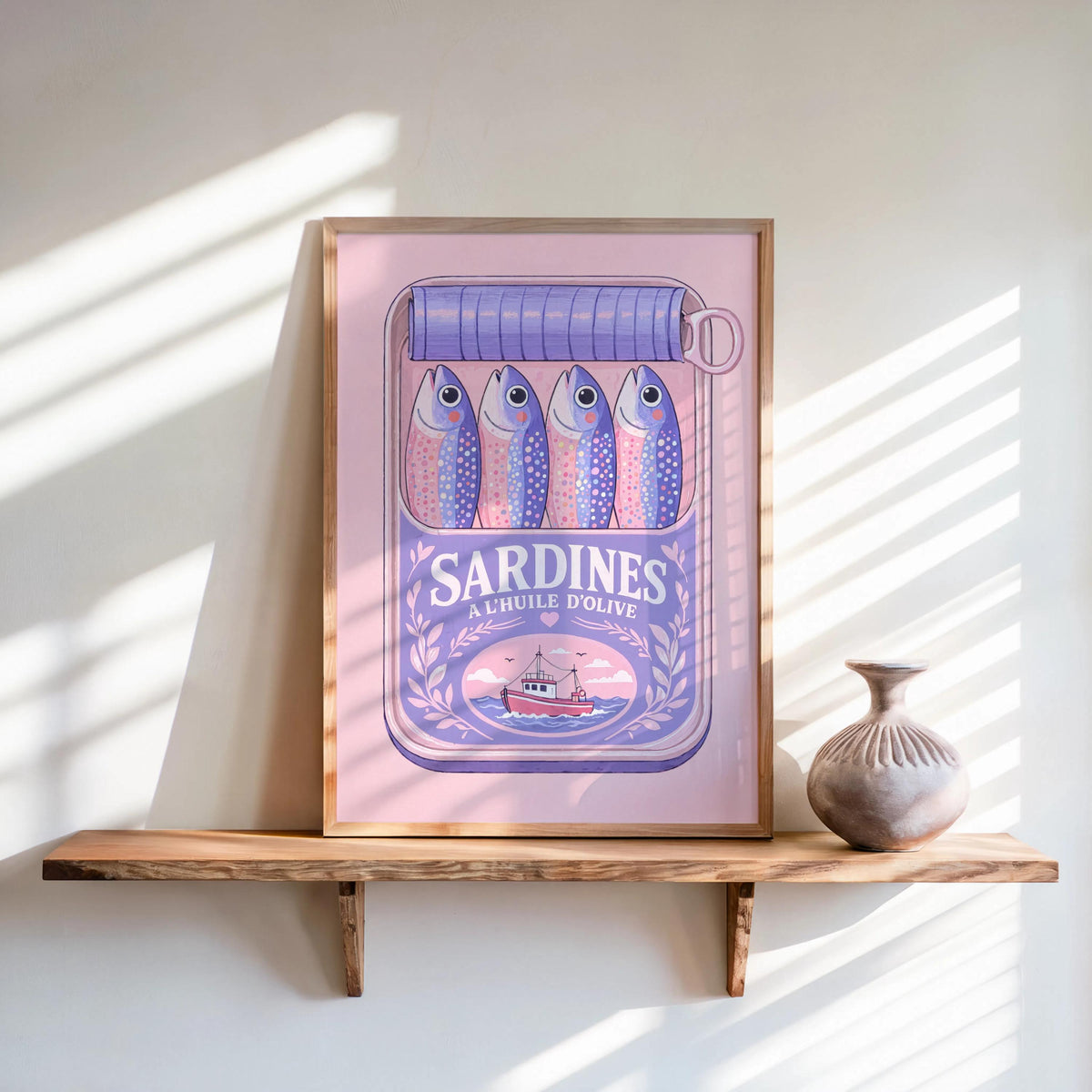 Sardines Can Wall Art, Tinned Fish Illustration, French Kitchen Print, Coquette Trendy Food Decor, Coastal Seafood Cooking Artwork