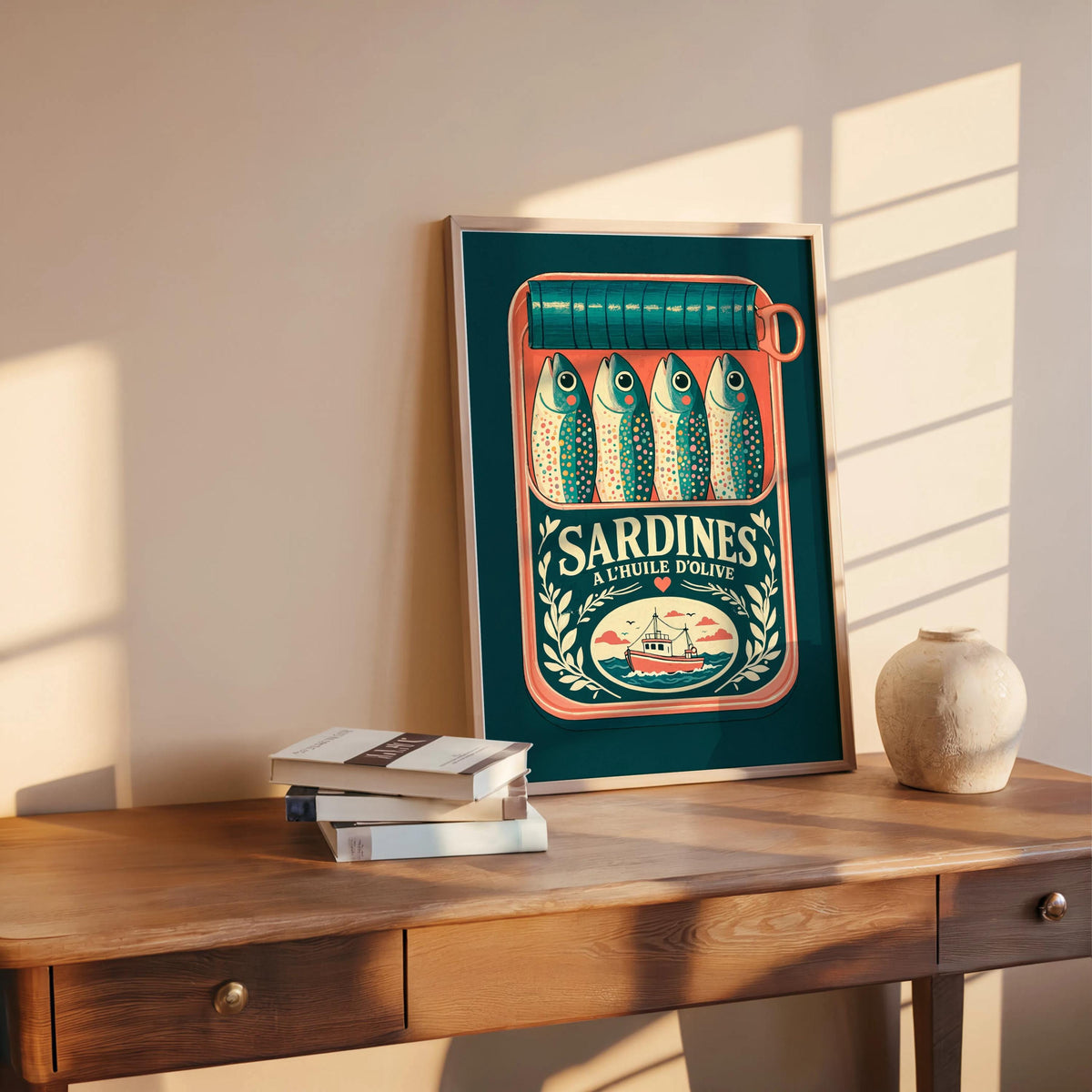Sardines Can Wall Art, Tinned Fish Illustration, French Kitchen Print, Coquette Trendy Food Decor, Coastal Seafood Cooking Artwork