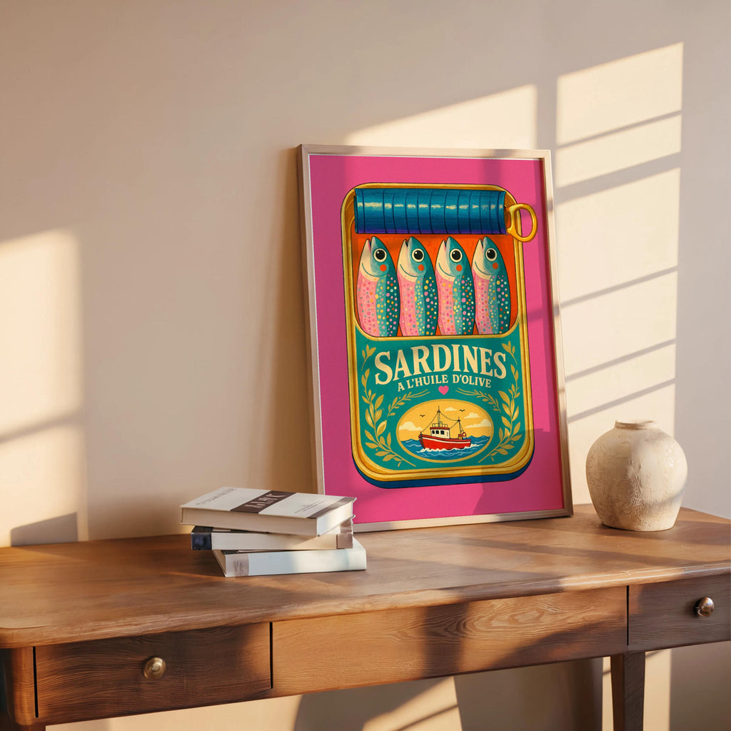 Sardines Can Wall Art, Tinned Fish Illustration, French Kitchen Print, Coquette Trendy Food Decor, Coastal Seafood Cooking Artwork