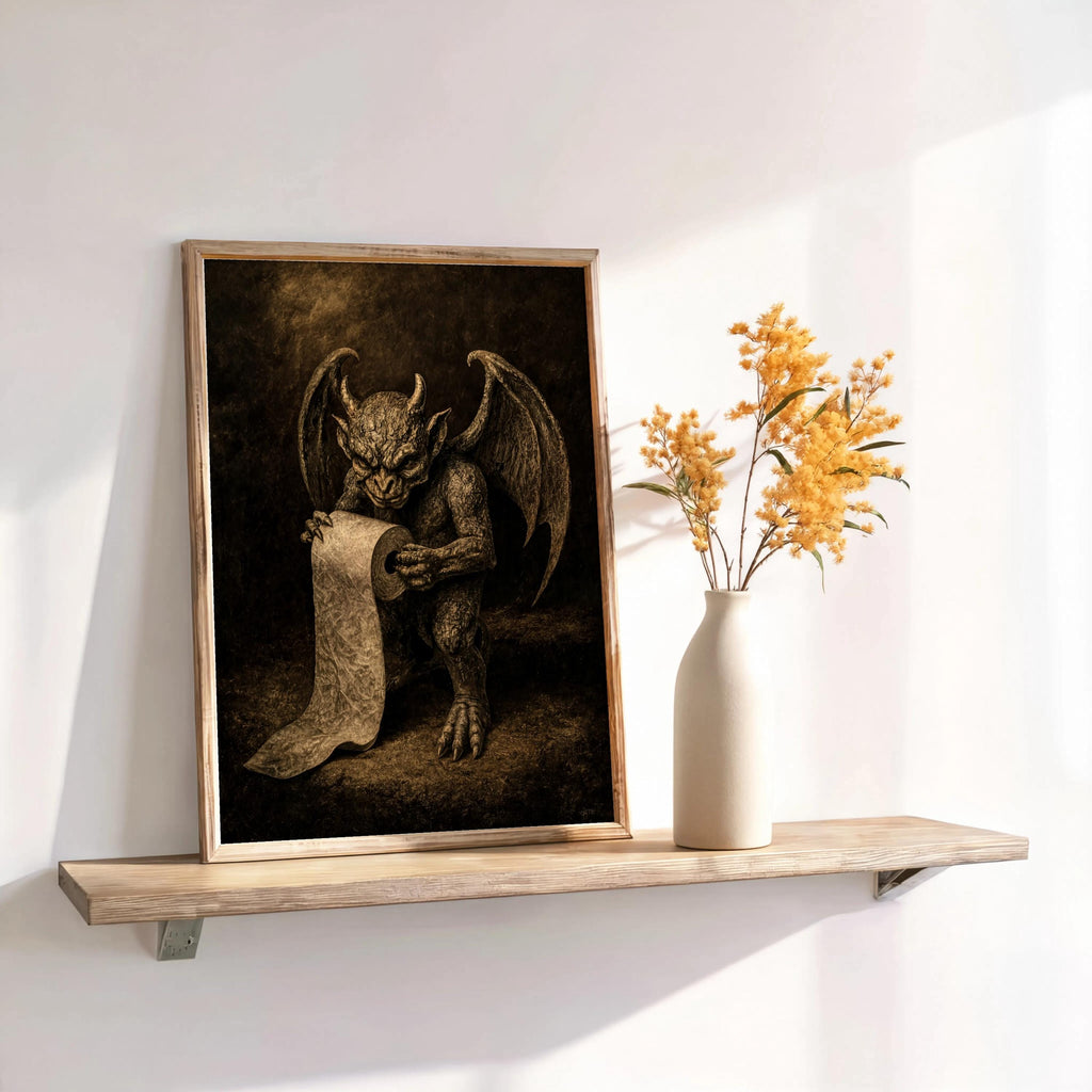 Gargoyle Bathroom Wall Art, Gothic Toilet Paper Poster, Dark Humor Restroom Print, Weird Medieval Decor