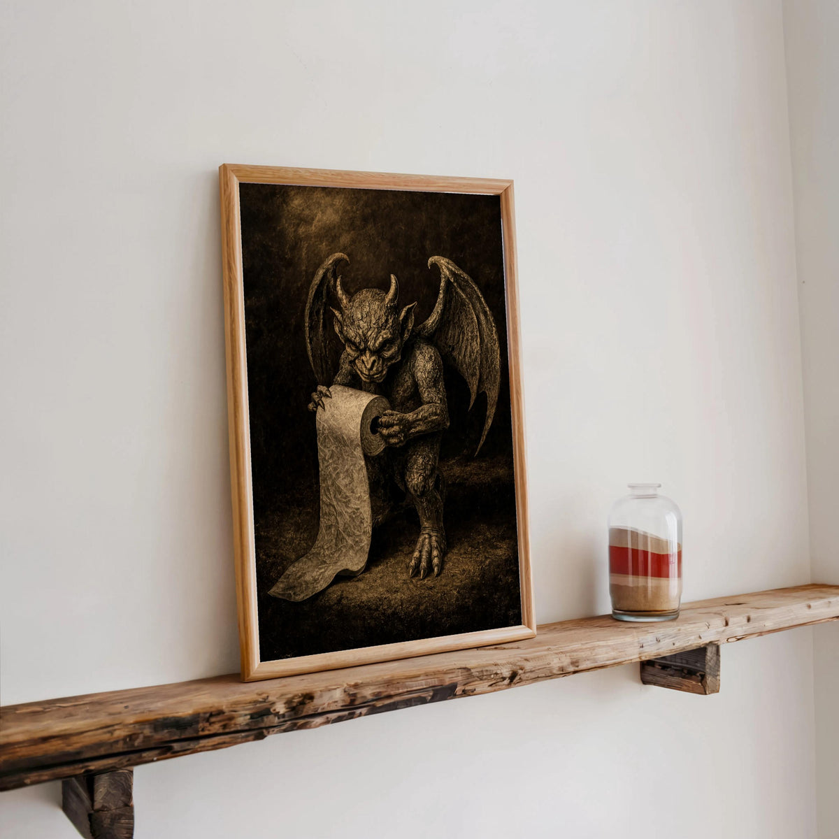 Gargoyle Bathroom Wall Art, Gothic Toilet Paper Poster, Dark Humor Restroom Print, Weird Medieval Decor