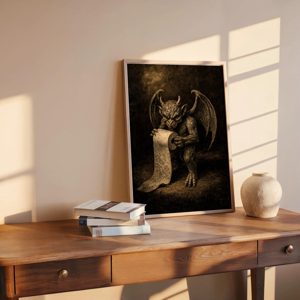 Gargoyle Bathroom Wall Art, Gothic Toilet Paper Poster, Dark Humor Restroom Print, Weird Medieval Decor