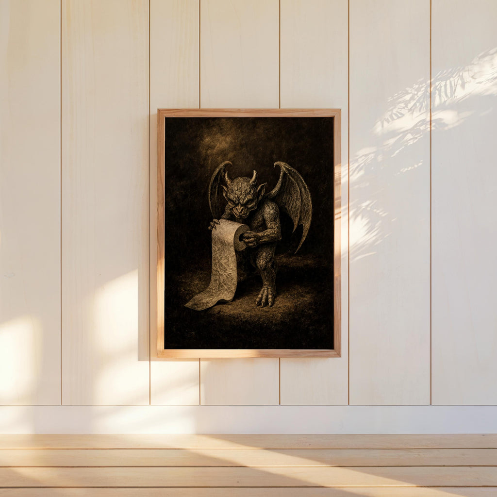 Gargoyle Bathroom Wall Art, Gothic Toilet Paper Poster, Dark Humor Restroom Print, Weird Medieval Decor