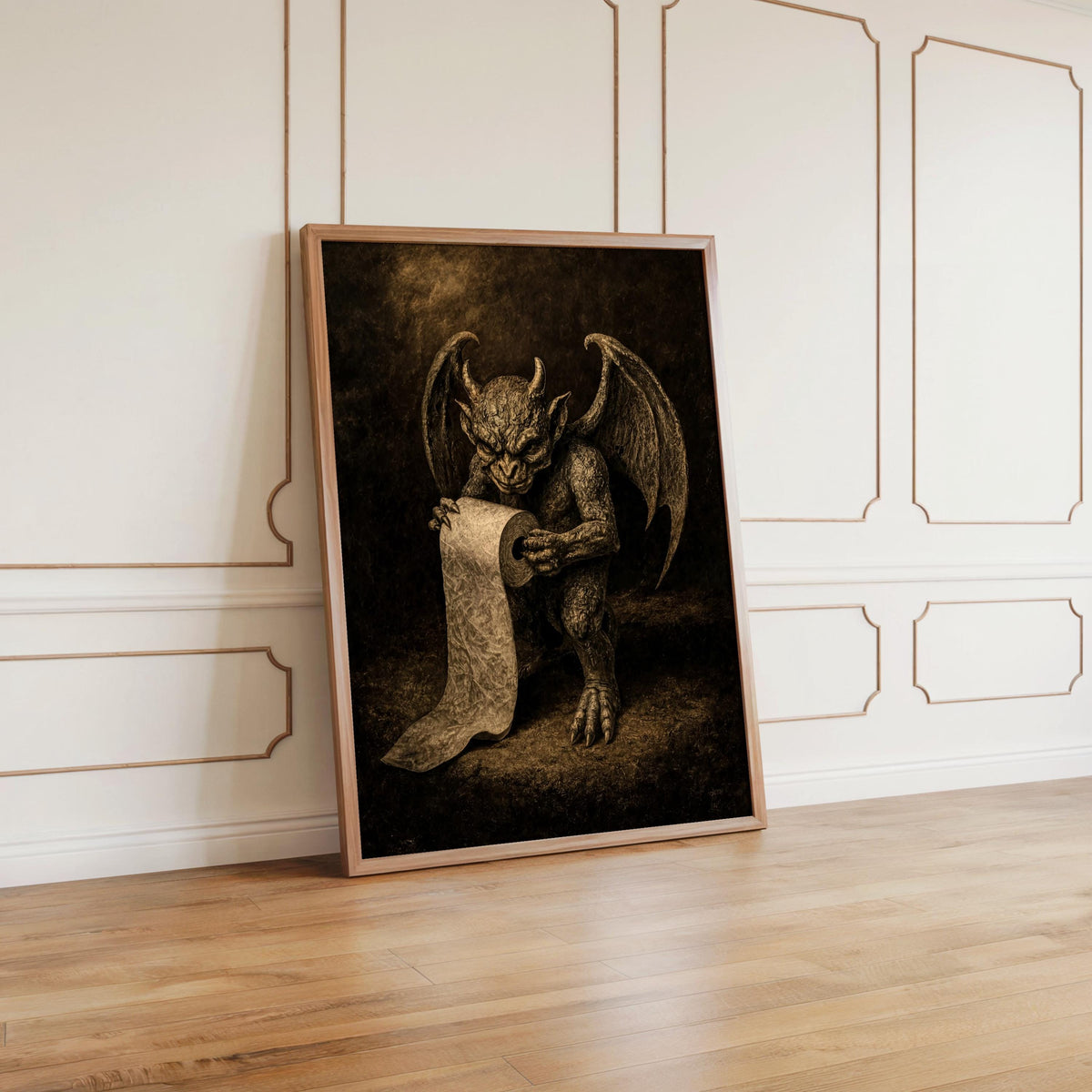 Gargoyle Bathroom Wall Art, Gothic Toilet Paper Poster, Dark Humor Restroom Print, Weird Medieval Decor