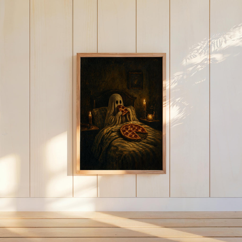 Ghost Pizza Wall Art, Funny Gothic Bedroom Print, Spooky Dark Humor Poster, Cozy Halloween Decor