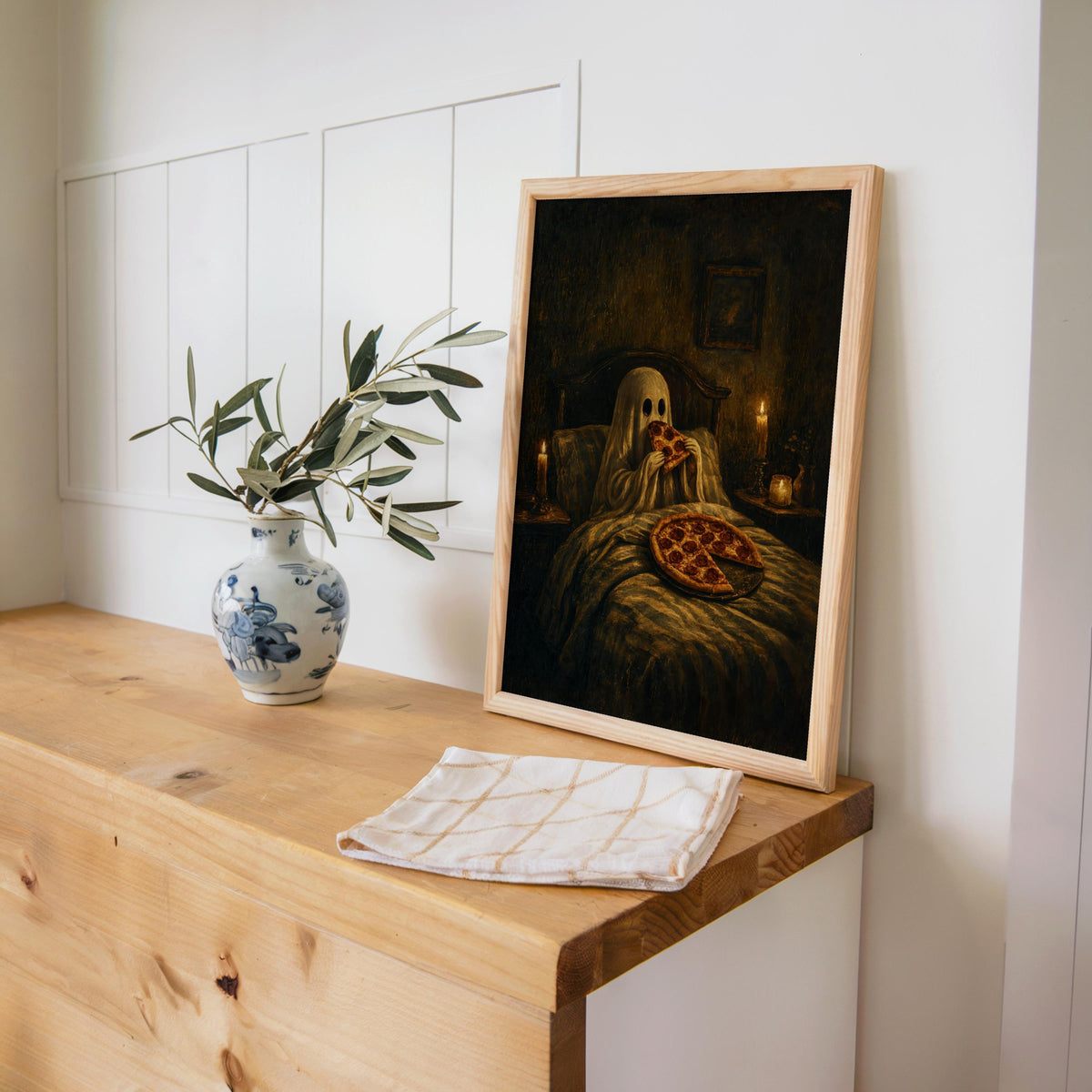 Ghost Pizza Wall Art, Funny Gothic Bedroom Print, Spooky Dark Humor Poster, Cozy Halloween Decor