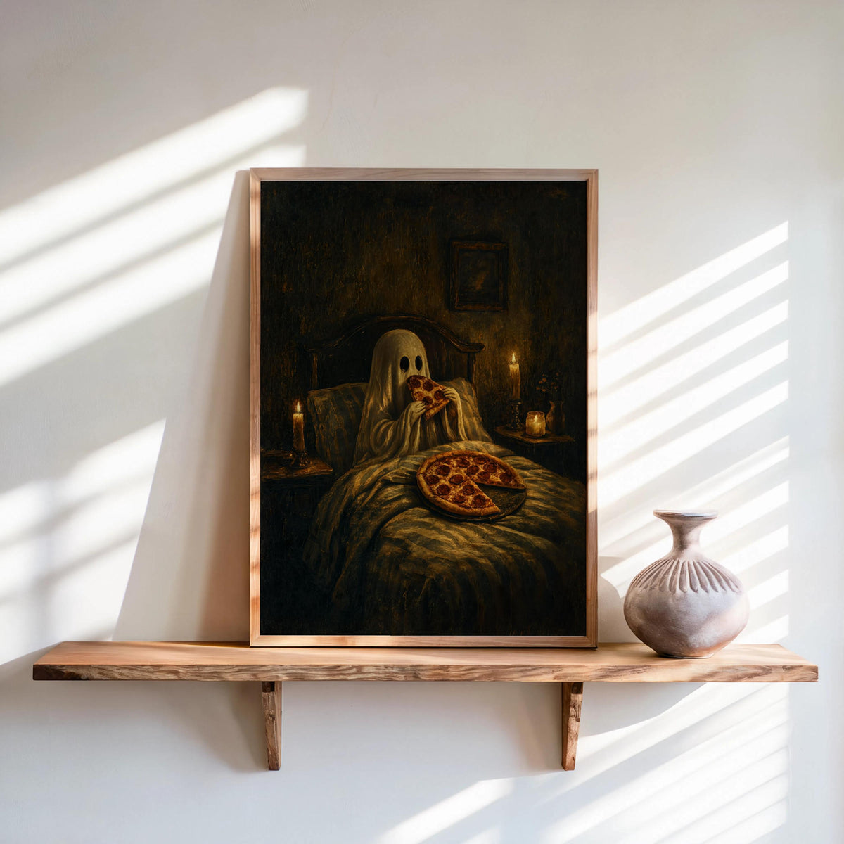 Ghost Pizza Wall Art, Funny Gothic Bedroom Print, Spooky Dark Humor Poster, Cozy Halloween Decor