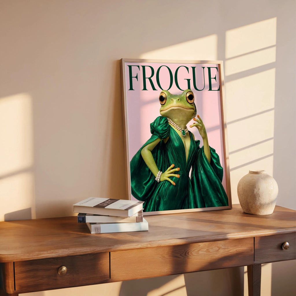 Frogue Magazine Print Set, Funny Frog Fashion Wall Art, Quirky Magazine Cover Poster, Trendy Chic Glam Decor, Stylish Pop Culture Wildlife