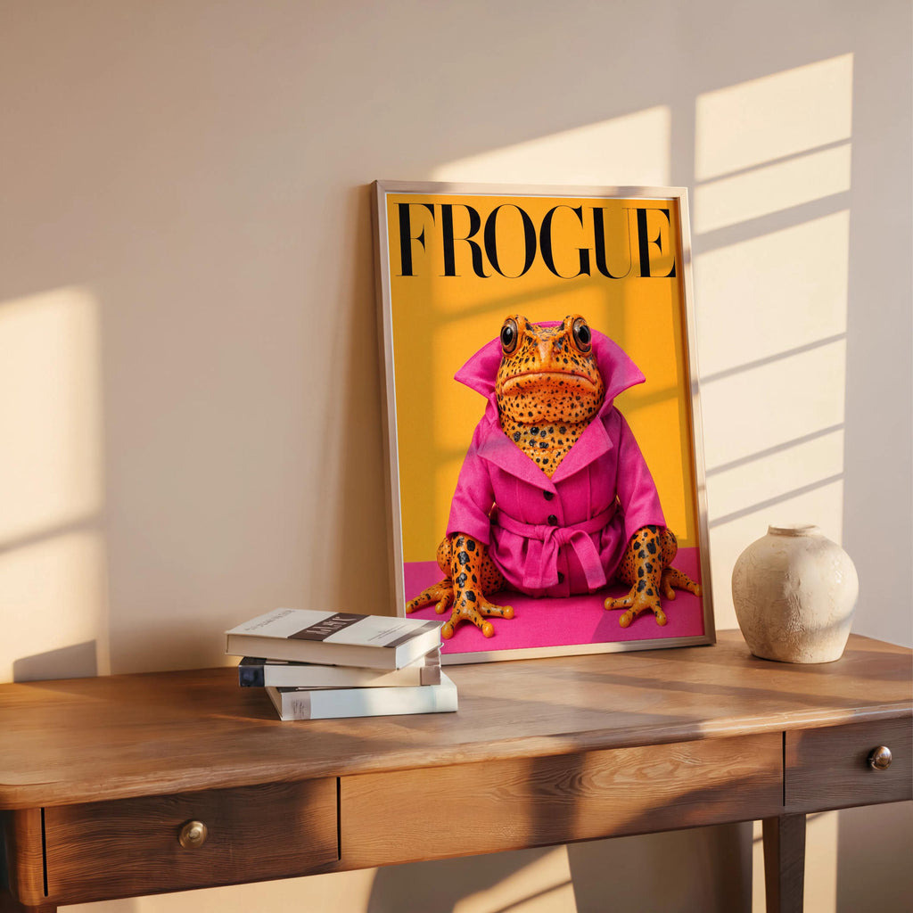 Frogue Magazine Print Set, Funny Frog Fashion Wall Art, Quirky Magazine Cover Poster, Trendy Chic Glam Decor, Stylish Pop Culture Wildlife