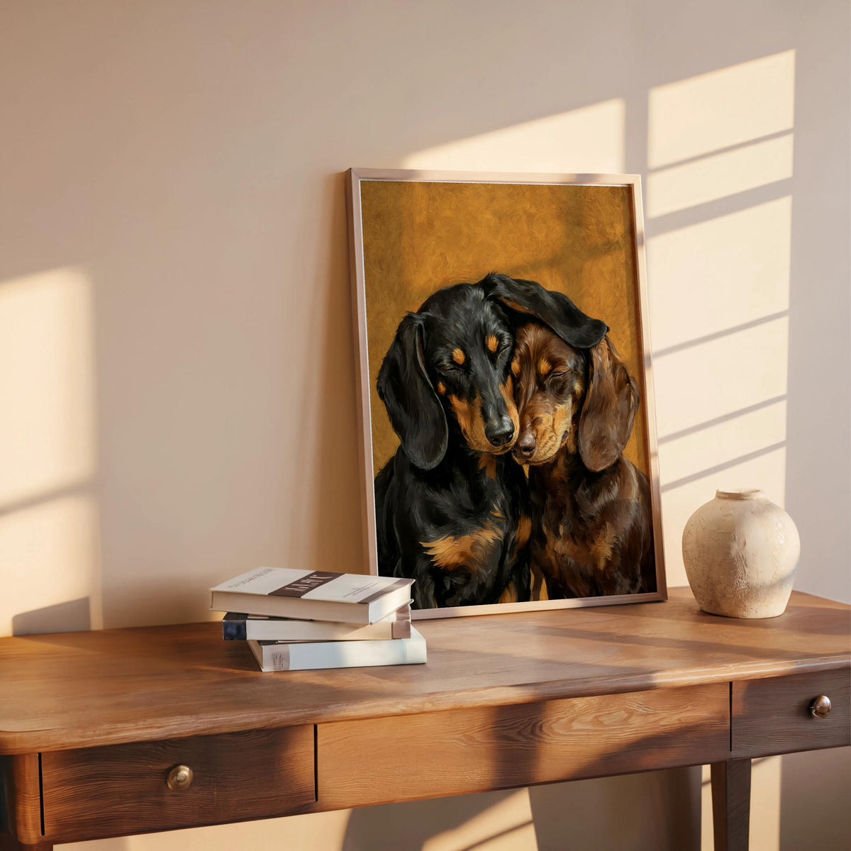 Dachshund Canvas Wall Art, Two Loving Wiener Dogs, Pet Memorial Art, Cute Sausage Dog Lover Portrait Gift, Cozy Doxie Painting