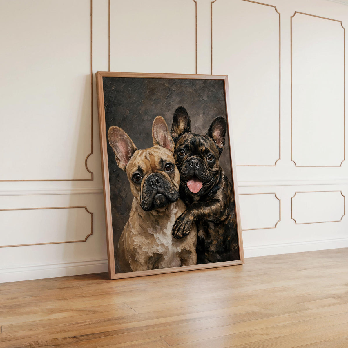 French Bulldog Portrait Canvas, Two Loving Frenchies, Canine Best Friends Painting, Pet Memorial Art, Cute Dog Mom Lover Portrait Gift