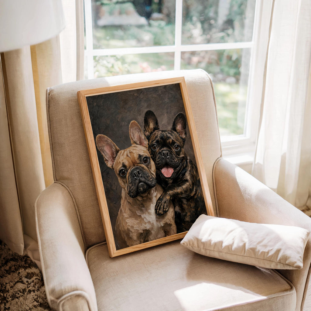French Bulldog Portrait Canvas, Two Loving Frenchies, Canine Best Friends Painting, Pet Memorial Art, Cute Dog Mom Lover Portrait Gift
