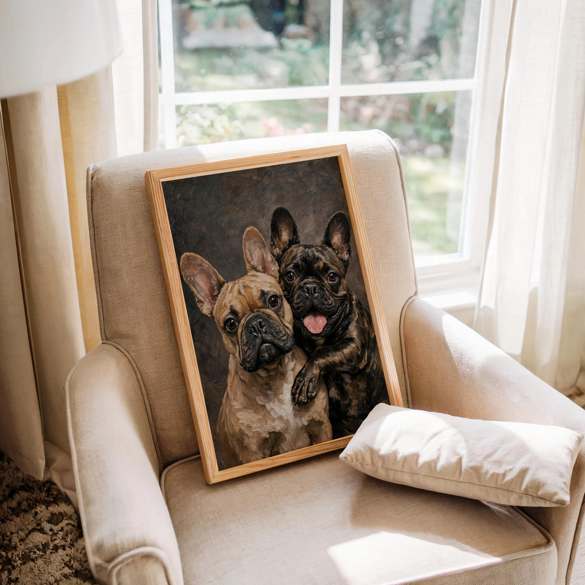 French Bulldog Portrait Canvas, Two Loving Frenchies, Canine Best Friends Painting, Pet Memorial Art, Cute Dog Mom Lover Portrait Gift