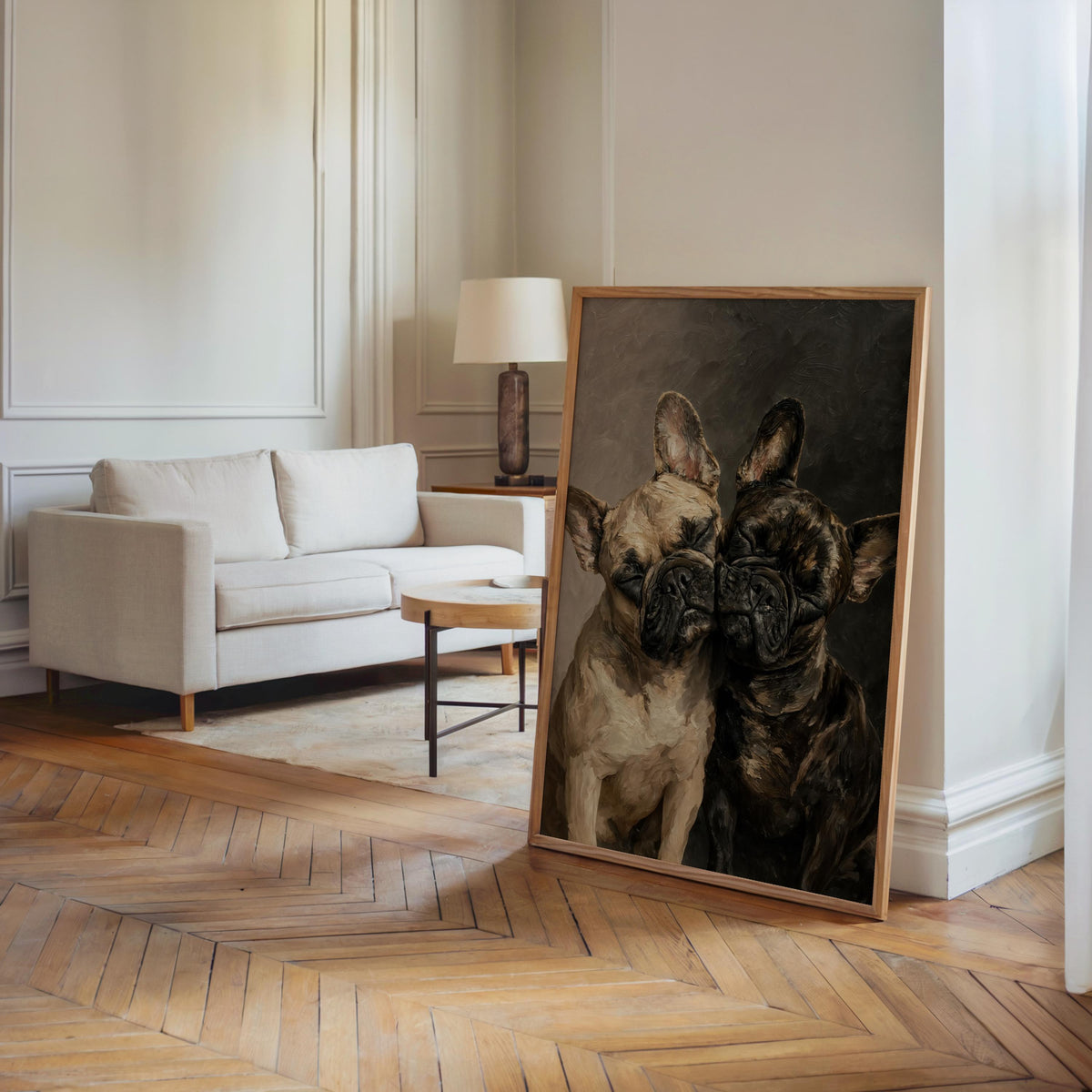 Frenchie Dog Portrait Print, Two Loving French Bulldogs, Frenchy Bathroom Wall Art, Pet Memorial Painting, Cute Lover Dog Mom Gift
