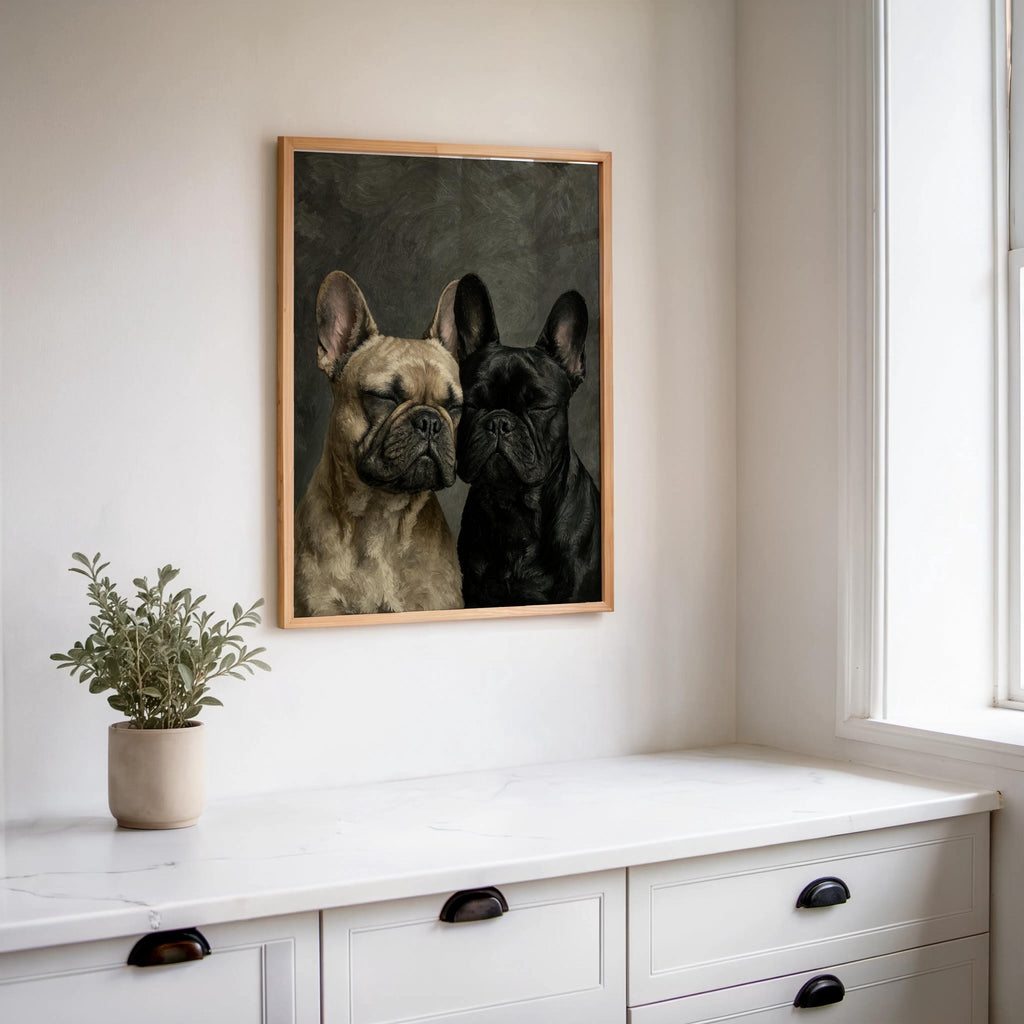 Frenchies Wall Art, Two Loving French Bulldogs Portrait, Frenchie Bedroom Print, Pet Memorial Painting, Cute Sleeping Pups Dog Mom Gift