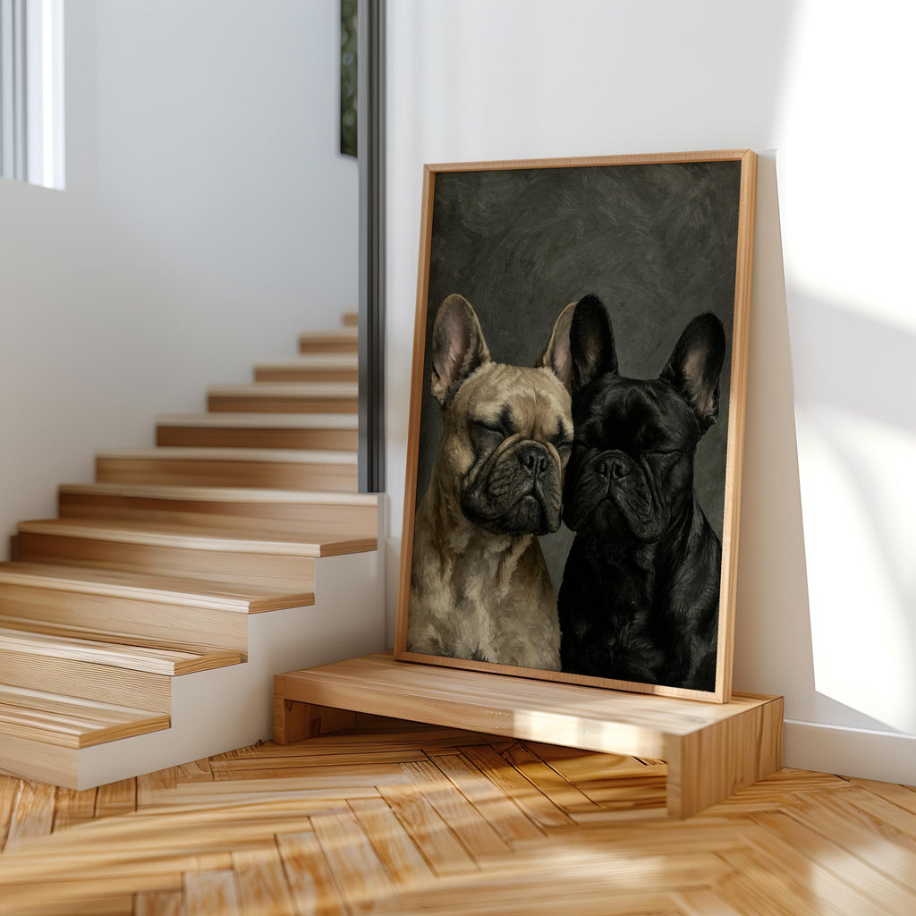 Frenchies Wall Art, Two Loving French Bulldogs Portrait, Frenchie Bedroom Print, Pet Memorial Painting, Cute Sleeping Pups Dog Mom Gift