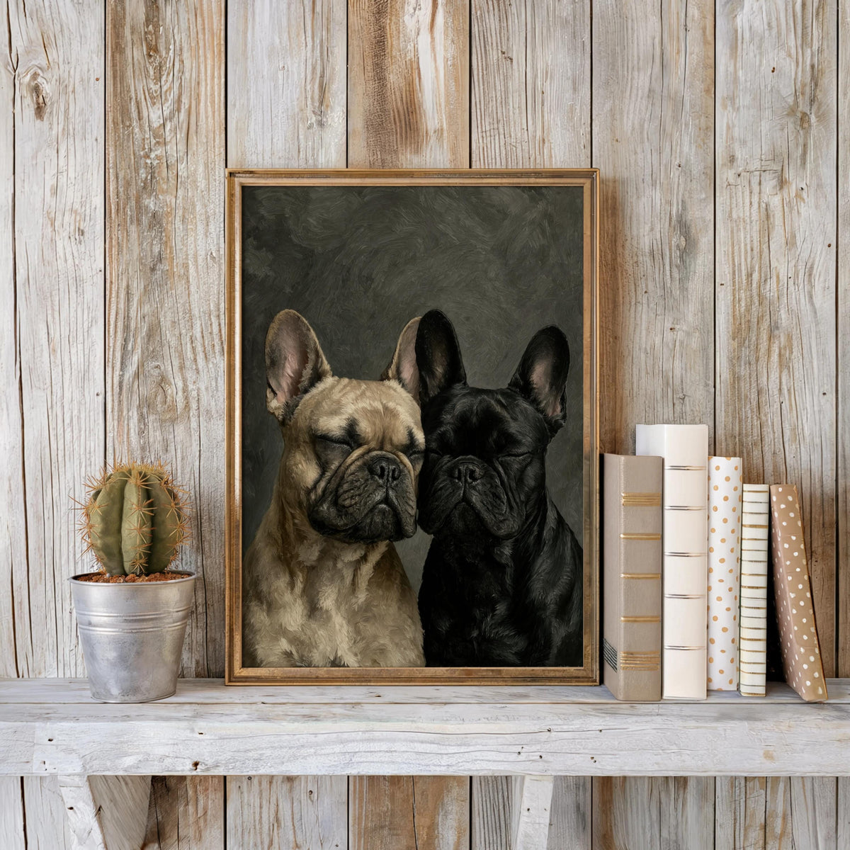 Frenchies Wall Art, Two Loving French Bulldogs Portrait, Frenchie Bedroom Print, Pet Memorial Painting, Cute Sleeping Pups Dog Mom Gift