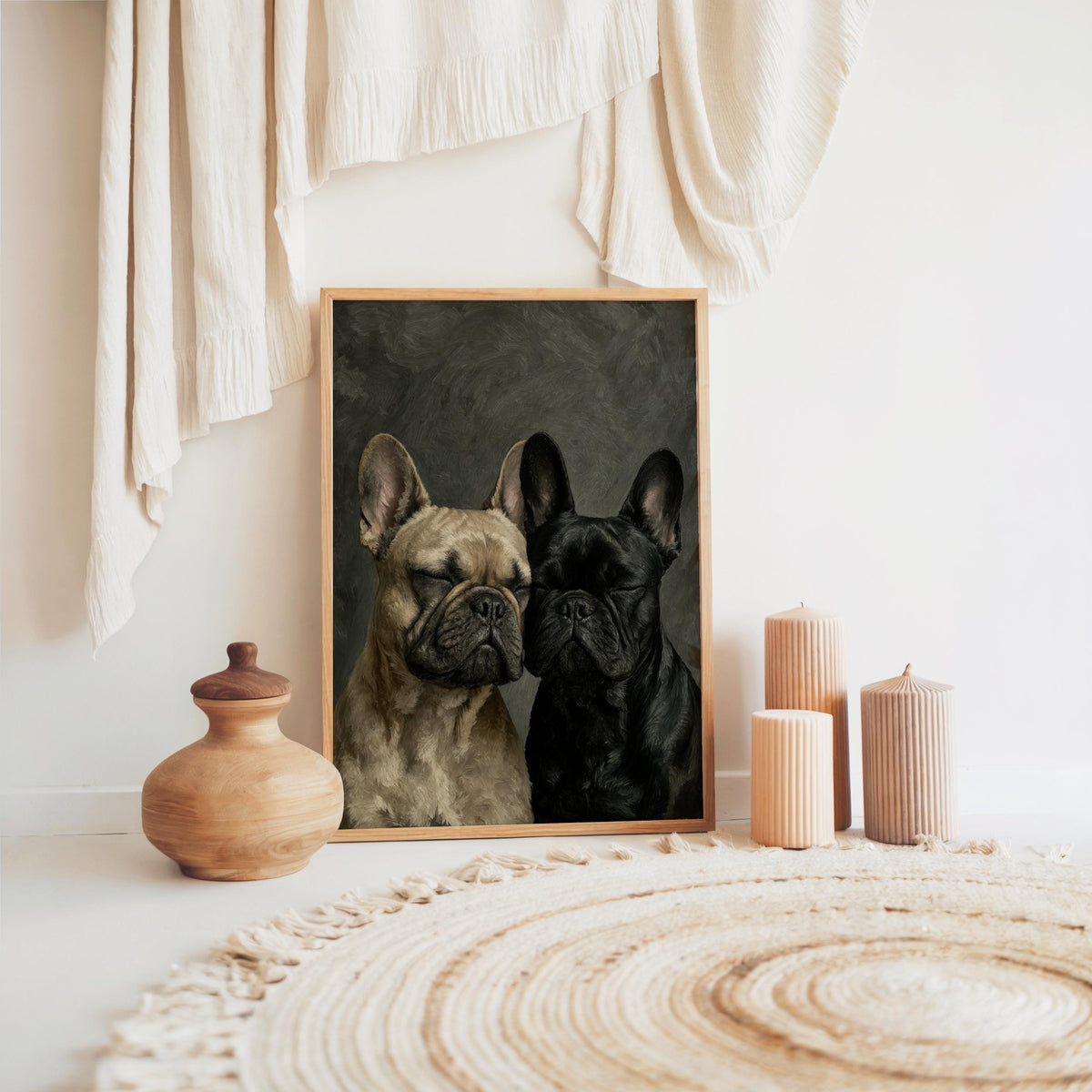 Frenchies Wall Art, Two Loving French Bulldogs Portrait, Frenchie Bedroom Print, Pet Memorial Painting, Cute Sleeping Pups Dog Mom Gift