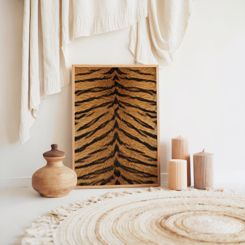 Tiger Print Wall Art, Bold Black Orange Animal Skin Pattern Poster, Maximalist Safari Wildlife Decor, Graphic Tiger Stripes Nature Panel