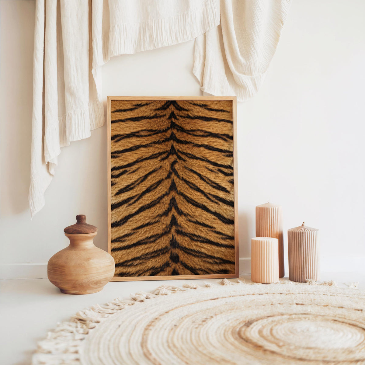 Tiger Print Wall Art, Bold Black Orange Animal Skin Pattern Poster, Maximalist Safari Wildlife Decor, Graphic Tiger Stripes Nature Panel