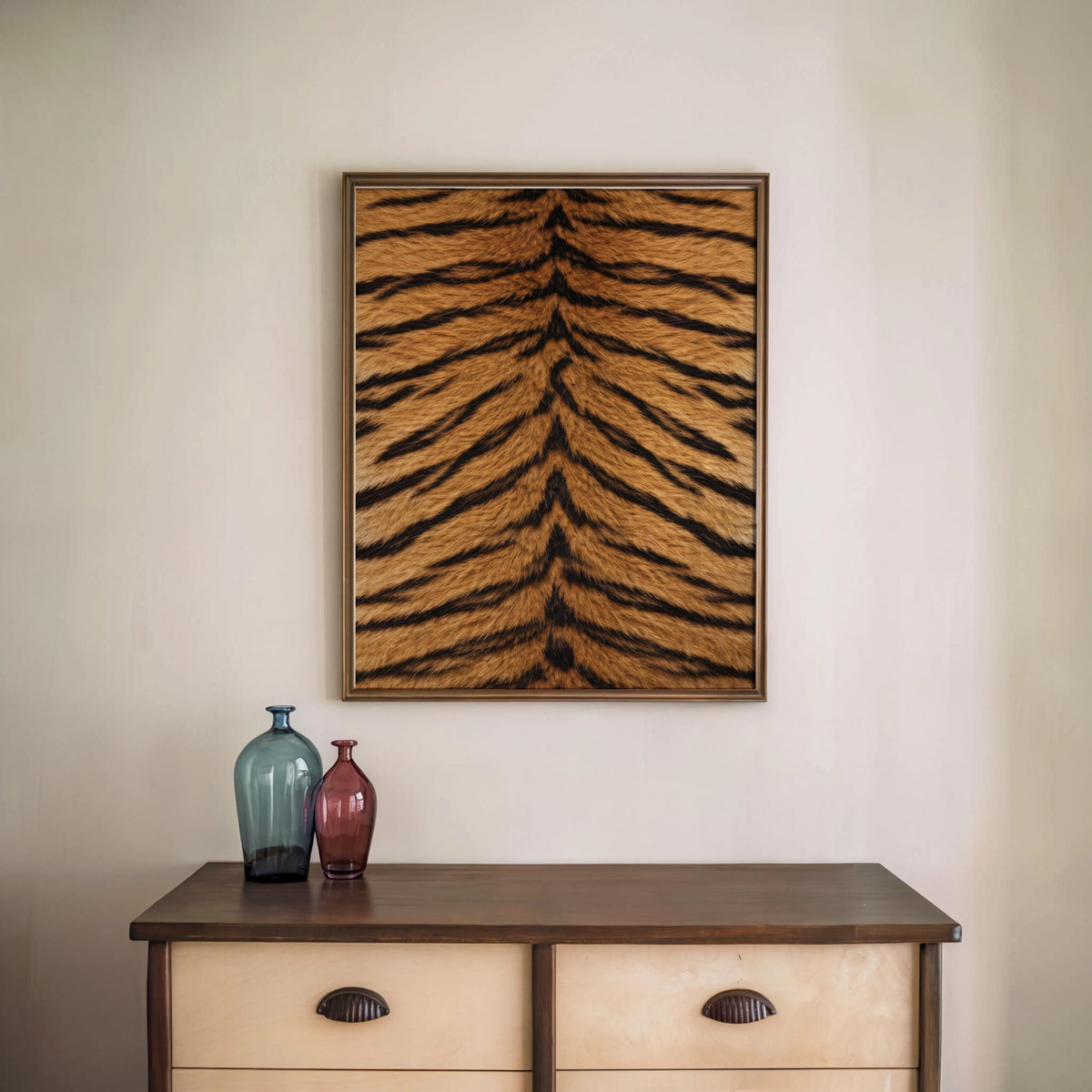 Tiger Print Wall Art, Bold Black Orange Animal Skin Pattern Poster, Maximalist Safari Wildlife Decor, Graphic Tiger Stripes Nature Panel