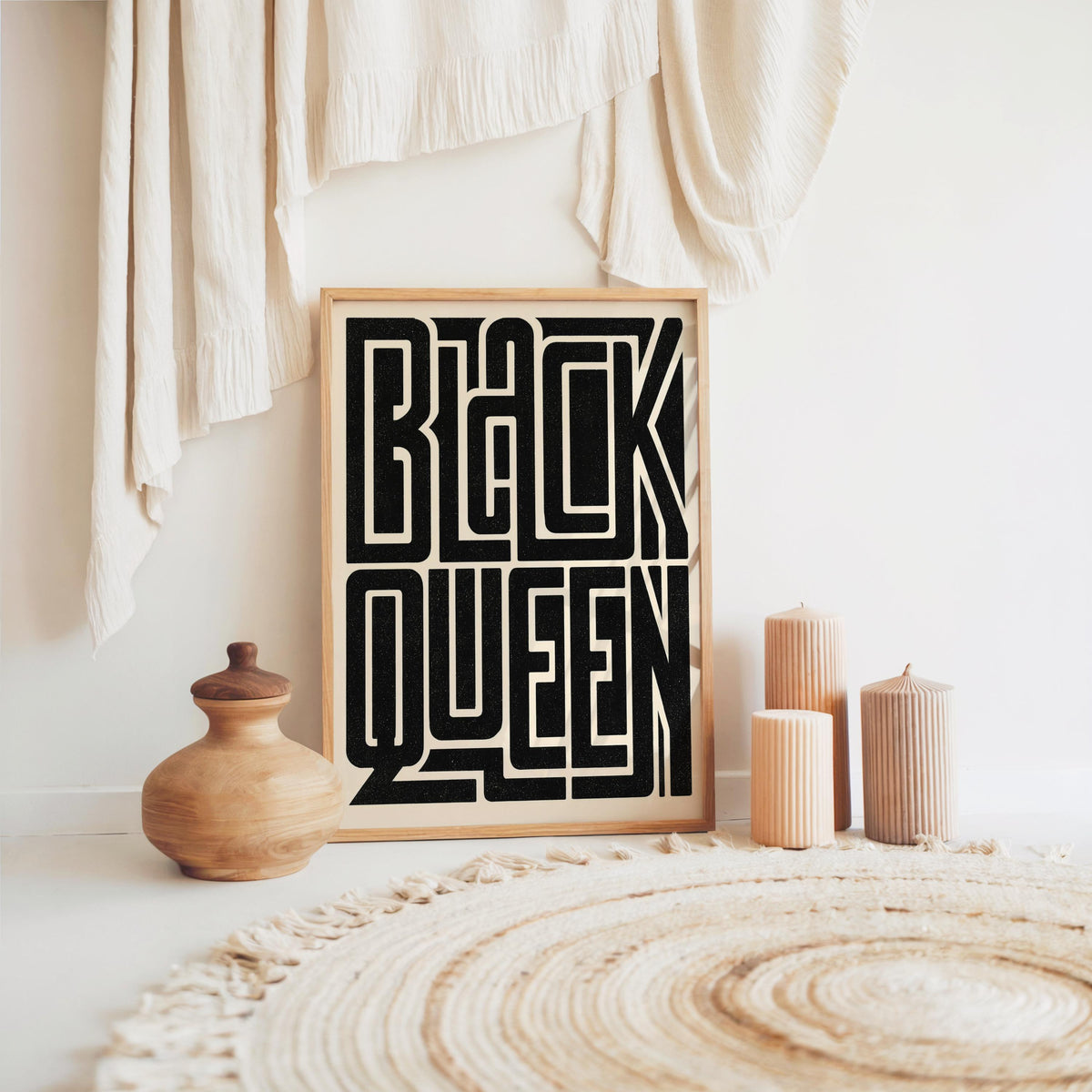 Black Queen Minimalist Typography Wall Art, Bold Black Culture Print, Modern African American Afrocentric Poster, Hella Black Text