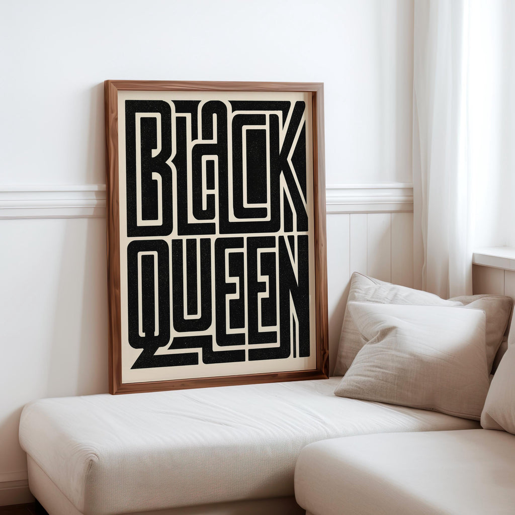 Black Queen Minimalist Typography Wall Art, Bold Black Culture Print, Modern African American Afrocentric Poster, Hella Black Text