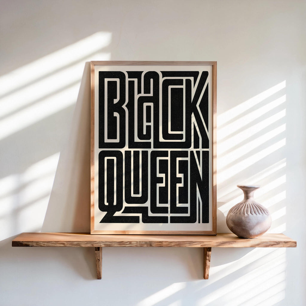 Black Queen Minimalist Typography Wall Art, Bold Black Culture Print, Modern African American Afrocentric Poster, Hella Black Text