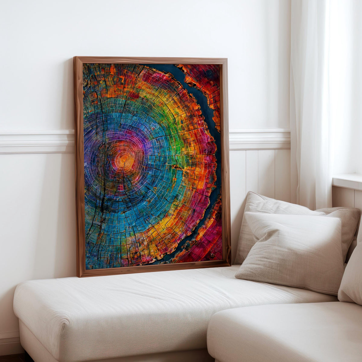 Tree Rings Wall Art, Colorful Wood Grain Poster, Rainbow Cross Section Decor, Vibrant Botanical Painting, Abstract Nature Print