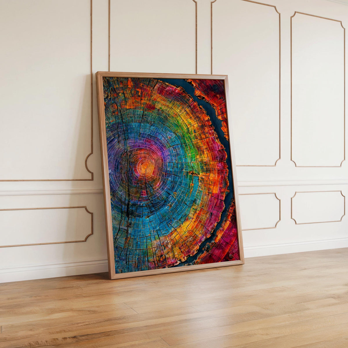 Tree Rings Wall Art, Colorful Wood Grain Poster, Rainbow Cross Section Decor, Vibrant Botanical Painting, Abstract Nature Print