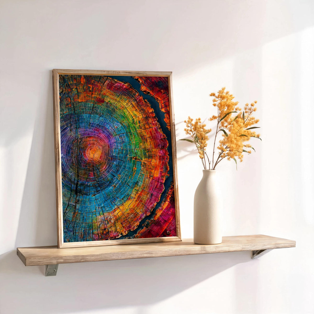 Tree Rings Wall Art, Colorful Wood Grain Poster, Rainbow Cross Section Decor, Vibrant Botanical Painting, Abstract Nature Print