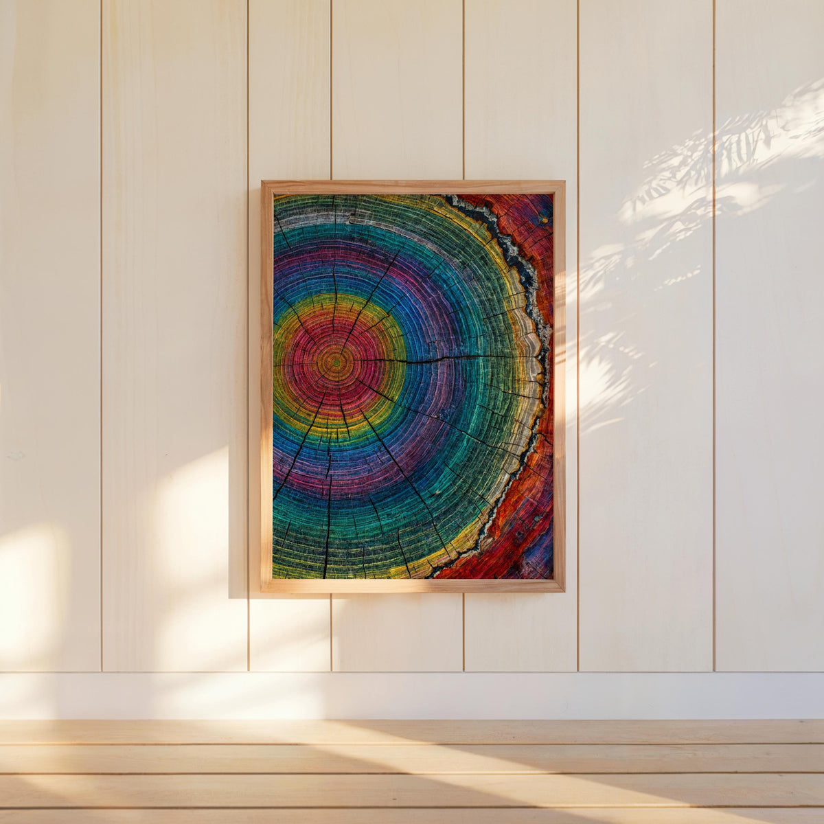 Tree Ring Wall Art, Colorful Tree Rings Print, Abstract Modern Farmhouse Canvas, Minimalist Woodland Decor, Psychedelic Rainbow Poster