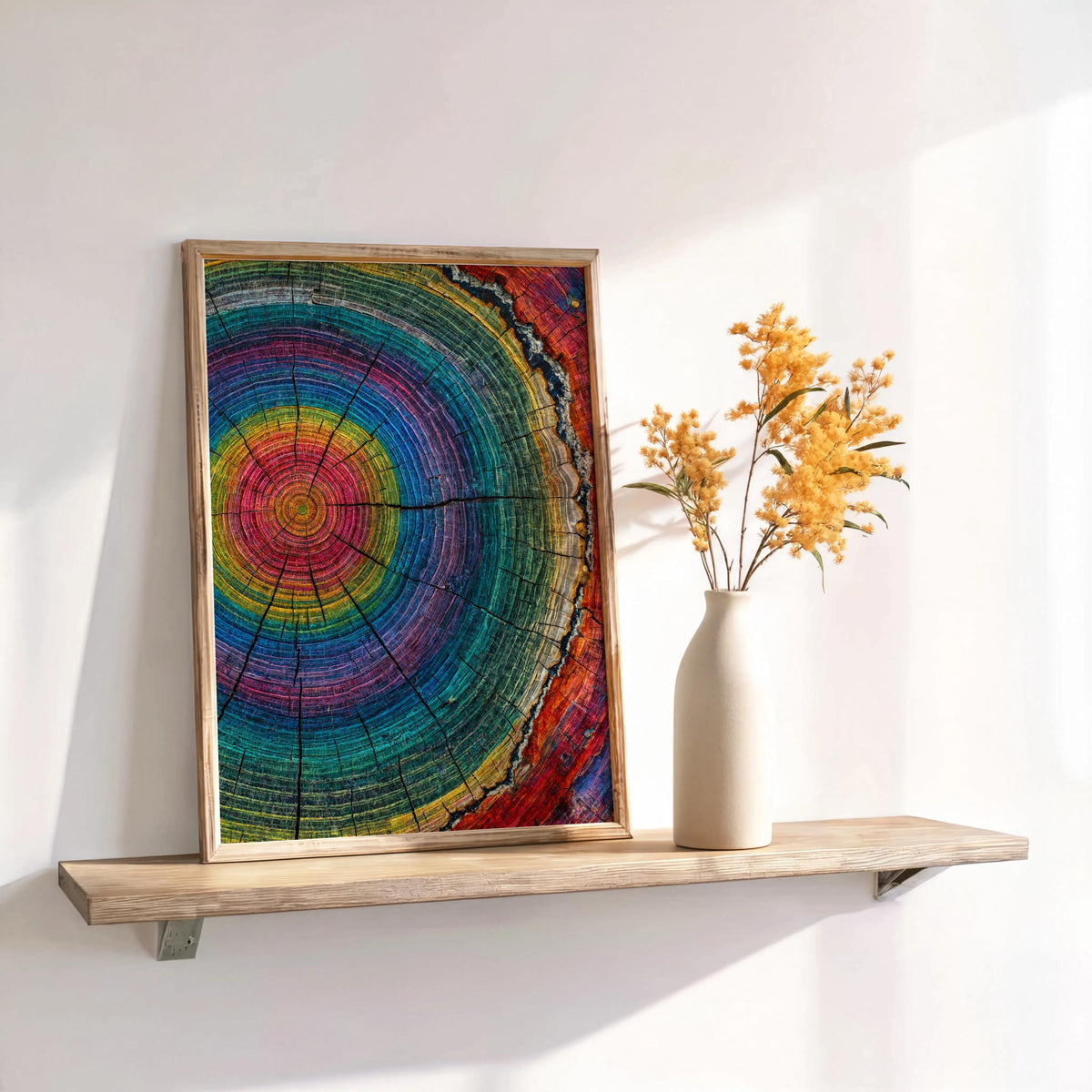 Tree Ring Wall Art, Colorful Tree Rings Print, Abstract Modern Farmhouse Canvas, Minimalist Woodland Decor, Psychedelic Rainbow Poster