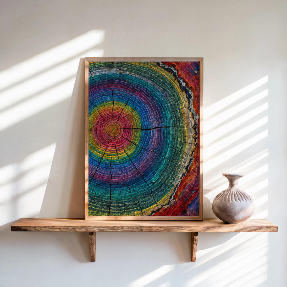 Tree Ring Wall Art, Colorful Tree Rings Print, Abstract Modern Farmhouse Canvas, Minimalist Woodland Decor, Psychedelic Rainbow Poster