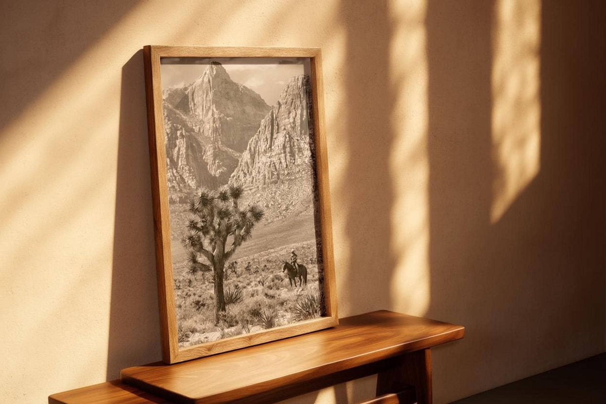 Vintage Joshua Tree Cowboy Print, Antique Western Landscape Poster, Americana Desert Wall Art, Sepia Horseback Rider, Old West Gift, PRINTED