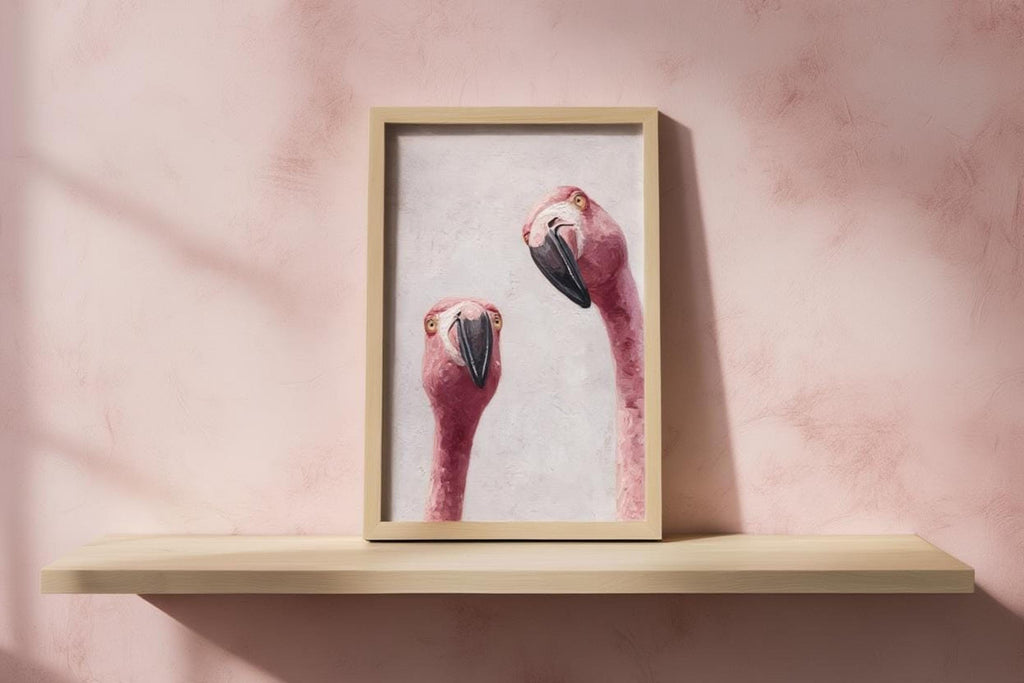 Whimsical Flamingo Wall Art, Tropical Bird Painting, Pink Animal Portrait Art Print, Funny Retro Home Decor, Quirky Birds Lover Gift Poster