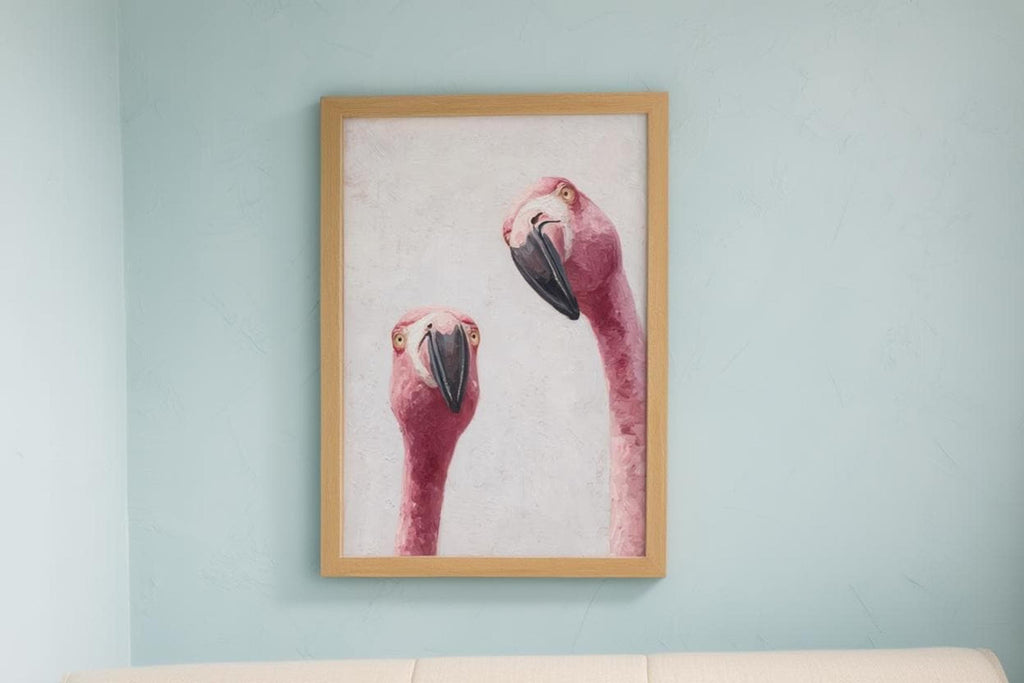 Whimsical Flamingo Wall Art, Tropical Bird Painting, Pink Animal Portrait Art Print, Funny Retro Home Decor, Quirky Birds Lover Gift Poster
