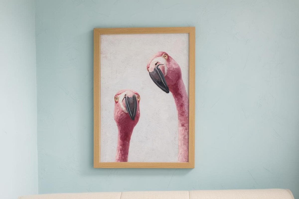 Whimsical Flamingo Wall Art, Tropical Bird Painting, Pink Animal Portrait Art Print, Funny Retro Home Decor, Quirky Birds Lover Gift Poster