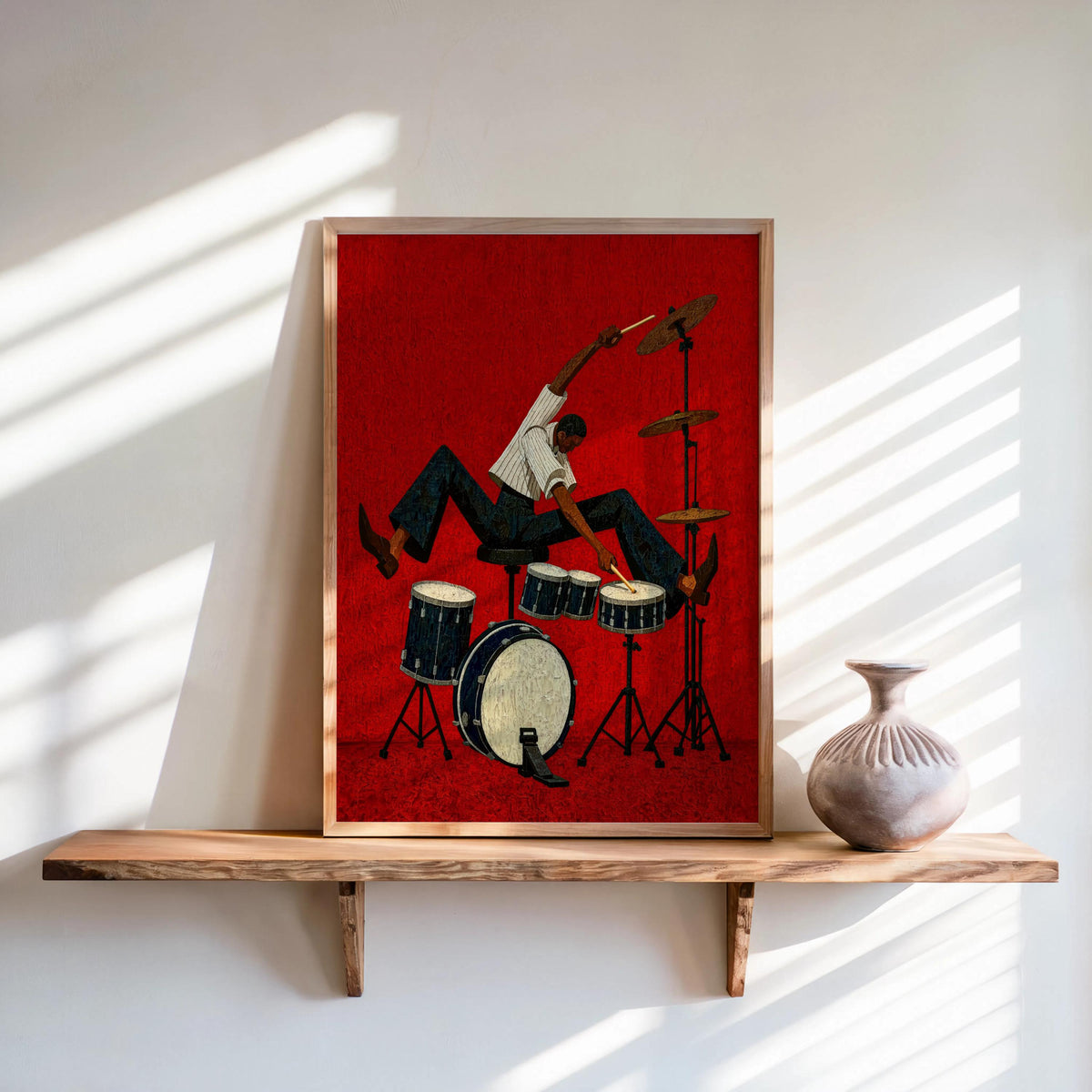 Jazz Drummer Art Print, Abstract Musician Wall Decor, African American Retro Poster,Afrocentric Mid Century Modern Moody Black Culture Gift
