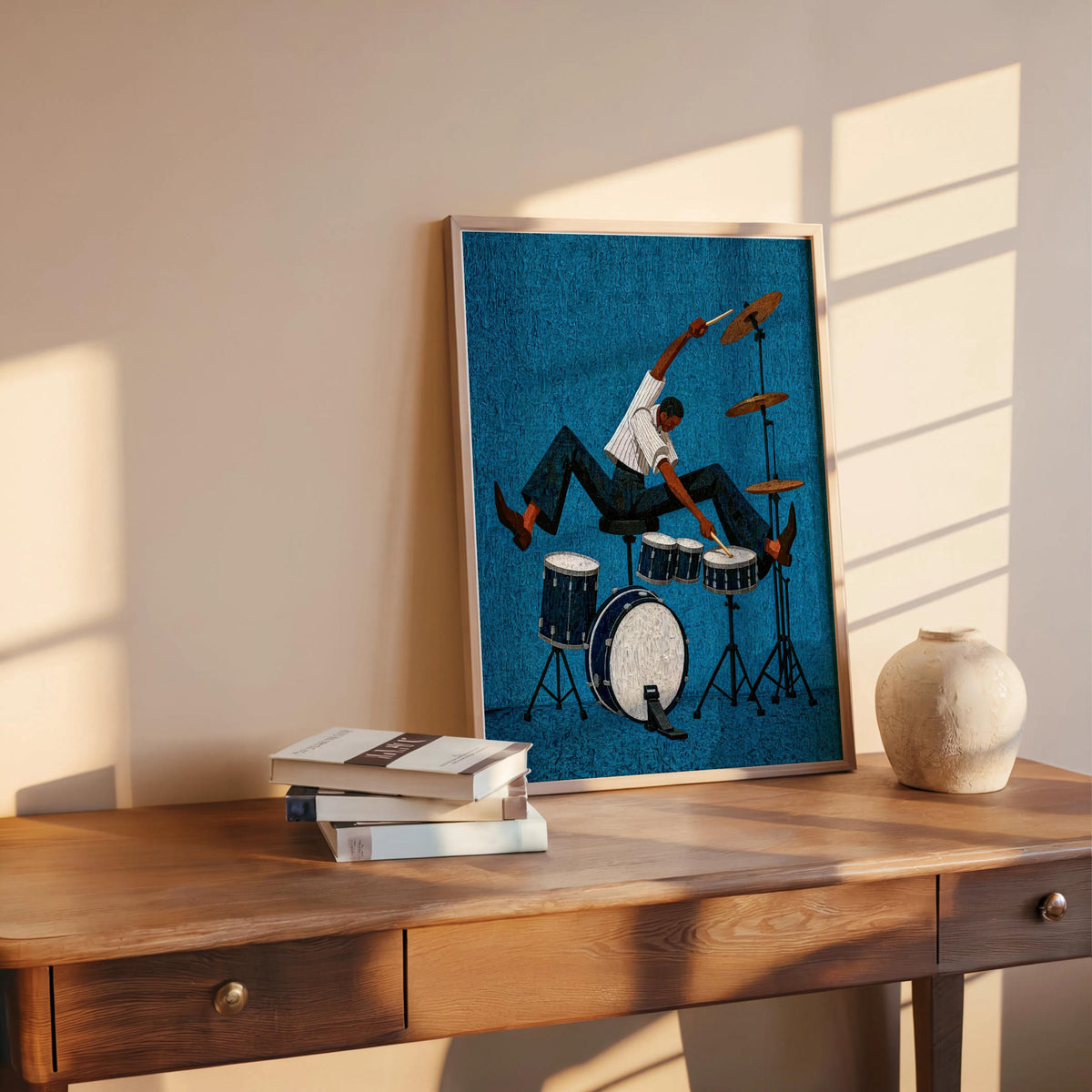 Jazz Drummer Art Print, Abstract Musician Wall Decor, African American Retro Poster,Afrocentric Mid Century Modern Moody Black Culture Gift