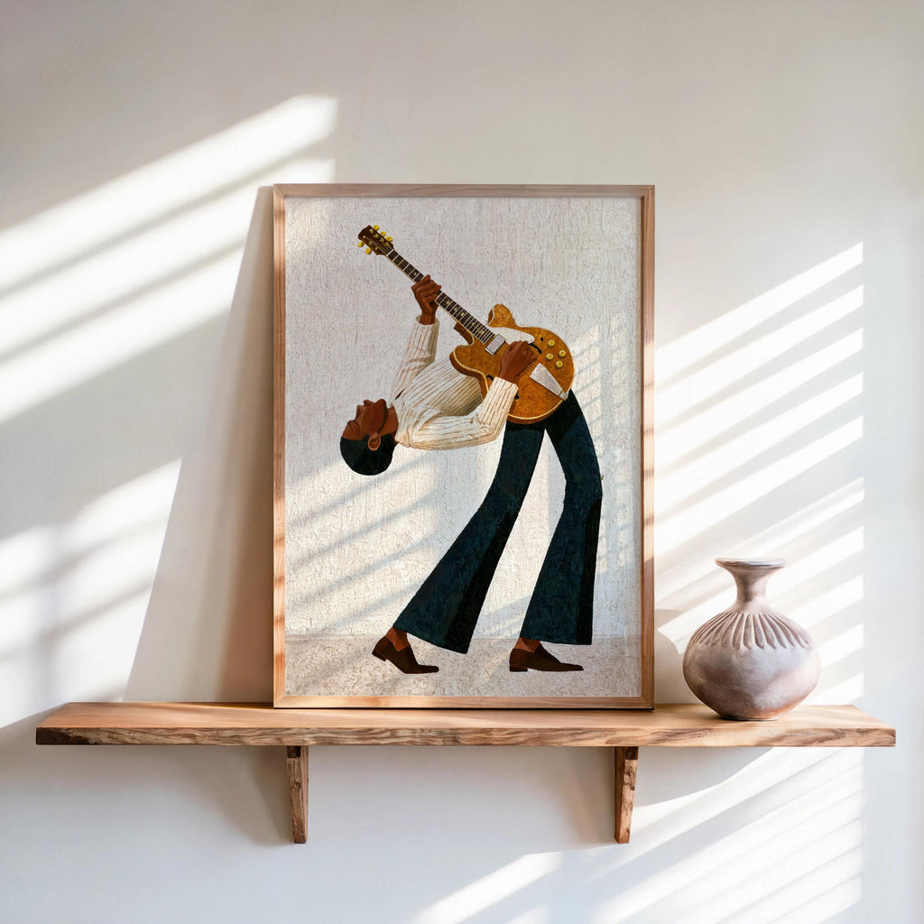 Retro Blues Music Poster, Jazz Guitarist Art Print, Afrocentric Musician Wall Decor Set, Eclectic African American Art, Black Culture Guitar